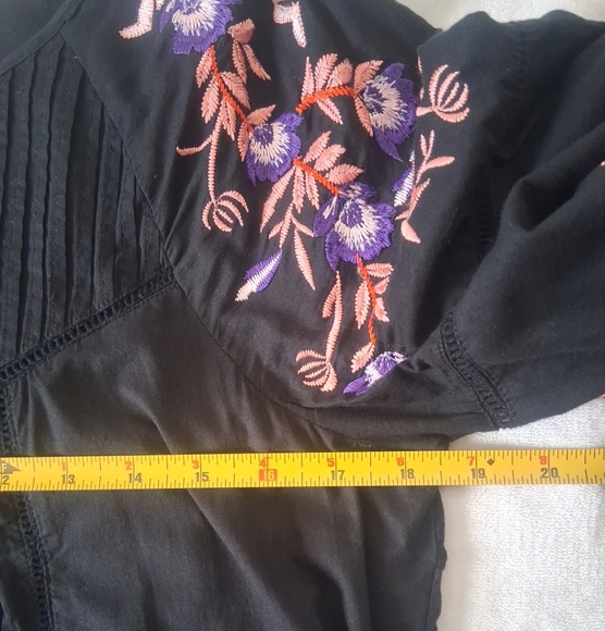 Free People Black Pavlo Floral Embroidered Ruffle Sleeve Dress Lined Bohemian S - Picture 11 of 15